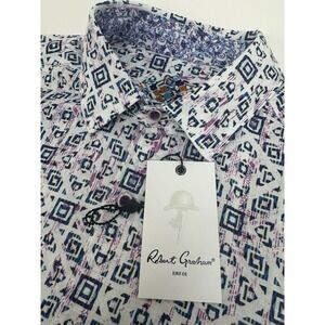 NWT Robert Graham VORSEN Geo Print Cotton Linen S/S Button Down Shirt SMALL $198
